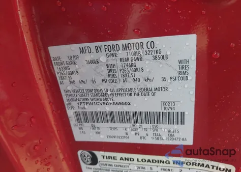 2010 Ford F-150 Fx2 Sport/Harley-Davidson/King Ranch/Lariat/Platinum/Xl/Xlt from USA, damaged, VIN 1FTFW1CV9AFA69502